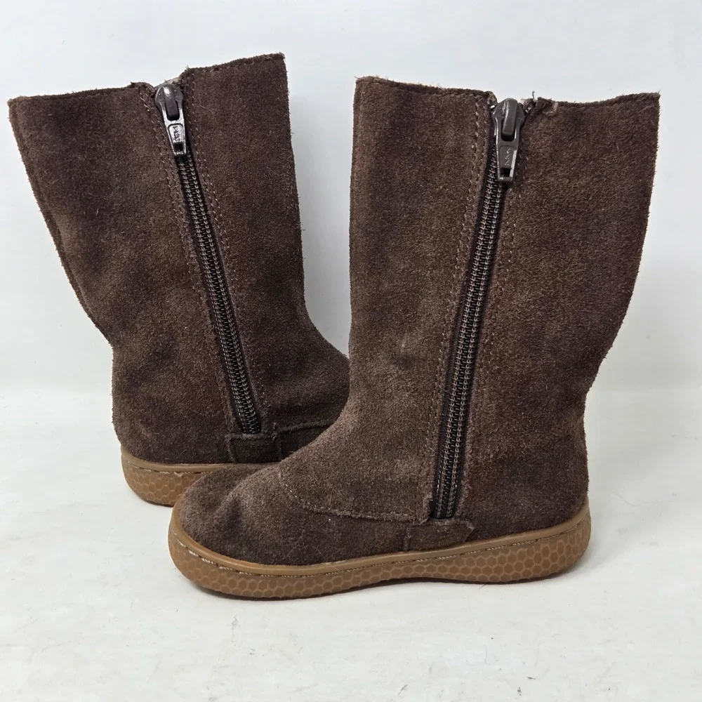 Livie & Luca Tiempo Toddler Girls Brown Suede Clock Button Mid Calf Boots Size 5